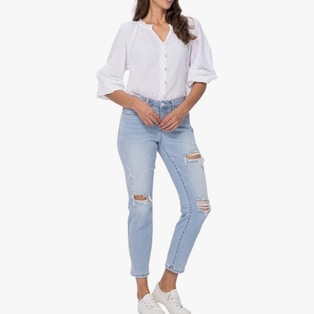 Light Blue Distressed Boyfriend Jeans
